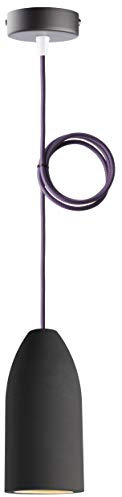Buchenbusch urban design Betonlampe dark edition 7,5 x 16 cm, Deckenlampe einflammig, LED Pendelleuchte mit Textilkabel Violett hell, Hängelampe Esstisch Küche Wohnzimmer, Baldachin schwarz