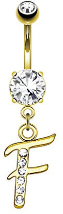 Piercingfaktor Bauchnabelpiercing Chirurgenstahl Bauch Bauchnabel Piercing Banane Stecker Anhänger mit Buchstaben Kristall Gold IP Buchstabe M