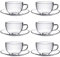 Argon Tableware Clear Glass Cappuccino Cup & Saucer Set - 260ml, Pack of 6 - Dishwasher Safe Tea & Coffee Mugs, Perfect for Coffee, Cappuccinos, Lattes & Hot Beverages
