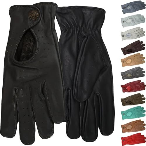 German Wear Unisex Driving Autofahrer-Handschuhe Lederhandschuhe (Schwarz, 9=L)