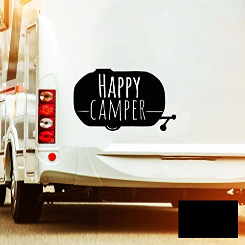 AutotattooHeckscheibenaufkleber Wohnwagen Sticker mit Motto Spruch Happy Camper Autosticker M2378 schwarz