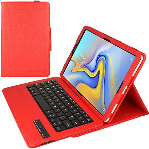 TECHGEAR Strike Folio Case fits Samsung Galaxy Tab A 10.5 Inch (SM-T590 Series) PU Leather Case with Built in Detachable Bluetooth Wireless UK QWERTY Keyboard and Stand (Red)