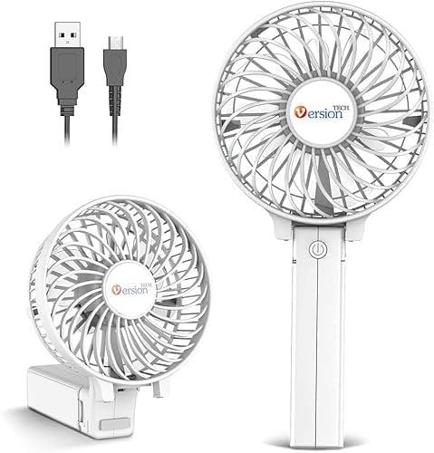 VersionTech Handheld Fan Portable USB Rechargeable with 3 Speeds,Battery Operated Electric Powered Mini Foldable Desk Fan for Home Office Ceiling Travel (White)