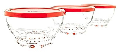 Pasabahce ? Glasschalen mit rotem Deckel ? 105 mm ? 3er-Set