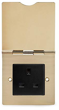 Soho Lighting Brushed Brass 13 Amp Euromod Floor Outlet Plug Socket 1 Gang Black Insert - Ideal for Home, Offices, Hotels
