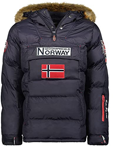 Geographical Norway BILBOQUET MEN - Parka Passe Tête Chaude Homme Imperméable - Manteau Épais Capuche Fourrure Outdoor - Blouson Chaud Coupe Vent Hiver Doublure Extérieur Veste Hommes BLEU MARINE L