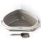 CAT CENTRE Grey Jumbo Corner Cat Open Litter Tray With Scoop Bundle Kitten Pet Toilet Plastic Loo Pan Box Anti-Spillage Lowered Entry Step Rounded Corners Detachable Rim Easy Cleaning No Spilling