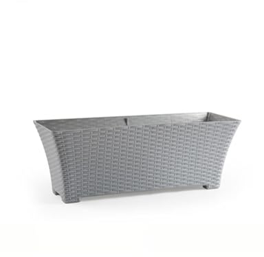 Jardin202 - Jardinera de Rattan Sintético 60 cm para Jardín o Terraza Seleccione Color | Plata