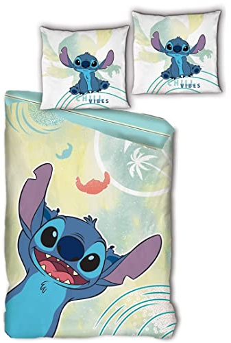 Disney Stitch Kinder-Bettwäsche Set Flanell, Bettbezug 140x200 cm + Kissenbezug 65x65 cm