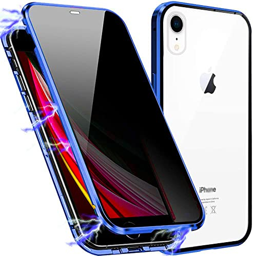 MIMGOAL Anti Spy Hülle für iPhone XR 360 Grad Magnetische Handyhülle mit Sichtschutz Blickschutz [Vorne und Hinten Gehärtetes Glas Ganzkörper Schutzhülle] Full Body Privacy Anti-peep Case, Blau
