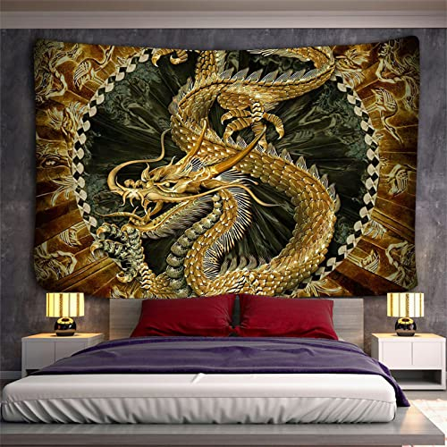 Quuzee Wandteppich Wandbehang Drachen 230x180cm Tapisserie Art Decor Print Stoff für Schlafzimmer Wohnzimmer College Bedspread Dorm Décor Indisch Boho Psychedelic Geschenk 92x72inch, Multi