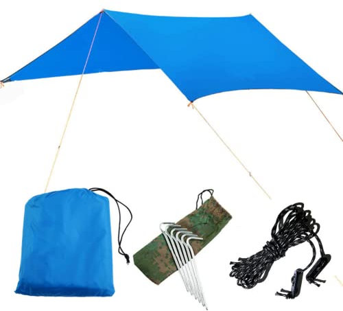 LSOAARRT 3X3 M 10X10 Ft wasserdichte Tarp Camping Tarp UV Light Taper Zelt Suntan UV Cut Camp Ultra Lightweight Zelt Vorhang Ausgestattet mit Outdoor Storage Case (Blue)