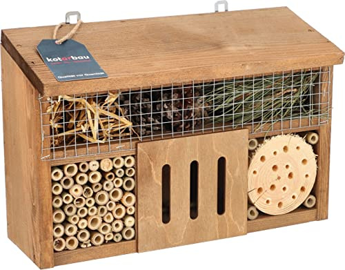 KOTARBAU® Insektenhaus – Nistkasten für Bienen - 110 x 370 x 250 mm - Wildbienenhaus - Insektenhotels – Holzhotel für Insekten - Holzfarbe