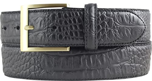 BELTINGER Gürtel mit goldener Gürtelschnalle und Krokoprägung 4 cm | Leder-Gürtel 40mm Kroko-Optik | Kroko-Muster 4cm