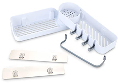 Maximex Eck-Aufbewahrungskorb mit Dreh-Gelenk ohne Bohren - Universal drehbares Eckregal ohne Bohren mit 2 Aufbewahrungskörben, Kunststoff (ABS), 33 x 14 x 33.5 cm, Weiß