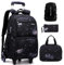 3PCS Schulrucksack Trolley Jungen Schulranzen mit Rollen Kinder Wanderrucksack Schultasche Kinder Koffer Rucksack mit Rollen Mädchen Teens Galaxy Schwarz 30x23x46cm