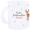 Personalisierte Glastasse Glitzer Tasse Weihnachtstasse mit eigenen Namen. Schöne Geschenkidee für Oma, Opa, Mama, Papa, Freundin, Glühwein, Kakao, Kinder Nikolausgeschenk (Weihnachtsmann & Reh, Glas)