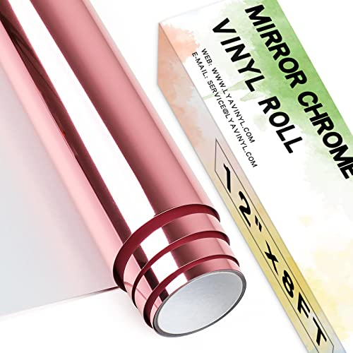 Rotolo di vinile permanente cromato, 30,5 x 2,4 m, colore oro rosa PET cromato specchio autoadesivo vinile per Cricut, Silhouette Cameo, rotolo di vinile oro rosa per decorazione per feste