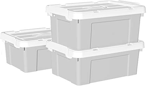 Cetomo 20L*3 Storage Boxes, Carry Plastic Storage Box with Lids, Organizing Container with Handle and Secure Latching Buckles, Stackable, Nestable, Tote Bin for Home Office Clothes, 20L-3Pack, Gray