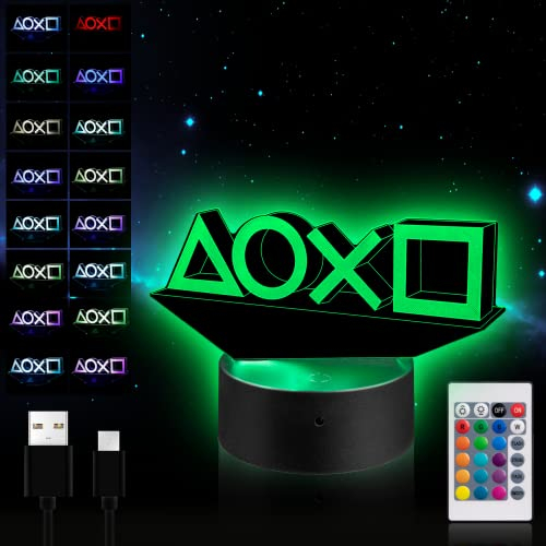 Moocuca Gamer Deko Lampe, Gaming 3D LED Illusion Lampe, Nachtlicht für Kinder, Nachtlicht mit Fernbedienung 16 Farbwechsel Dimmbar Nachtlichter, Nachtlicht Junge Mädchen Schlafzimmer Dekor