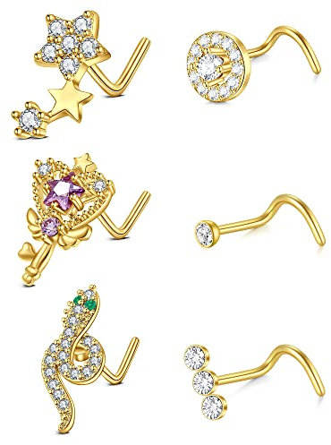 Zolure 20G Nasenpiercing Set Cz L Shaped Piercing Nase Snake Star Style Nasenpiercing Stecker Edelstahl Nasenstecker Für Frauen Männer
