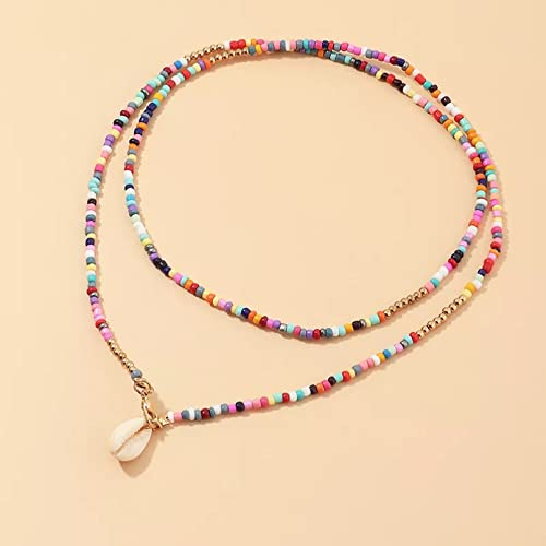 Collier Pendentif Collier de Perles colorées bohèmes pour Femmes Perles Coquille Pendentif Collier Bijoux de Mode Amitié Collier Anniversaires Les Mariages Noël Cadeau Femme