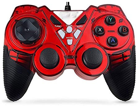 Gamepad Wired Controller Joystick Gamepad Support Vibration USB Game Handle with Turbo Auto Function Keys for Computer/TV / PS3 / Set-Top Box (Color : Red)