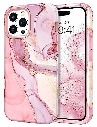 YINLAI for iPhone 14 Pro Max Case Marble Pattern 3 in 1 Full Body Rugged, Soft Silicone Drop Shockproof Protection Girly Women Case for iPhone 14 Pro Max 6.7 Inch, Rose Gold Pink