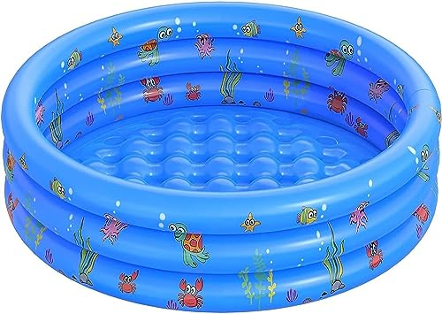 LATERN Piscine per Bambini, 100CM x 40CM Piscina Gonfiabile per Bambini 3 Anelli PVC Bagno Antiscivolo Vasca Piscine per Bambini Piccol Famiglia All'aperto Giardino Acqua Gioco (Blu)