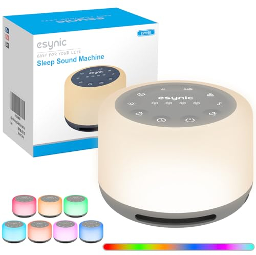 ESYNiC Rumore Bianco Neonato 30 Suoni con Luce Notturna 7 Colori Luminosità Regolabile Macchina Rumori Bianchi Ricaricabile Funzione Timer Memoria Registrazione Vocale per Bambini Adulti - Grigio