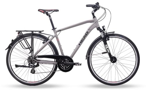 HEAD Unisex – Bicicleta de Trekking Revelo 1.0 para Adultos, Color Gris Mate/Rojo, 55