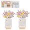 Schreibtischkalender Tischkalender 2024 Bloomy Flowers Blumen Stehkalender mit Blühend Blumen Kreativ Vasenform 3D Mini Kalender 2024 Neujahrs-Monatskalender Planer Büro Heim Deko Geschenk (B*2)