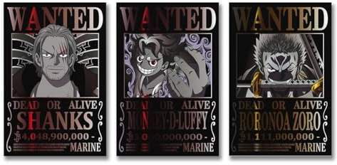 Anime One Piece Wanted Poster Luffy Shanks Zoro Bild Druck Wandkunst Poster Malerei Leinwand Poster Kunstwerke Zimmer Ästhetisch 30 x 45 cm