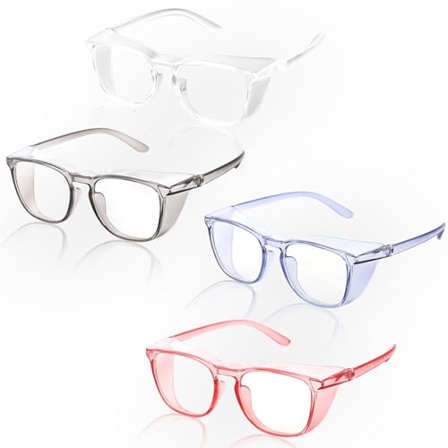 Leikurvo Lot de 4 lunettes de protection anti-buée et anti-lumière bleue protection UV verres résistants aux rayures, pour femmes, hommes et enfants