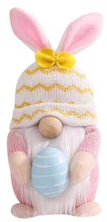ENLACE Ostern Deko Wichtel, Handgemachte Plüsch Osterhasen Zwerg mit Eiern, Osterhasen Puppen für Osterdekoration Frühlingsdeko Osterngeschenke, Rosa