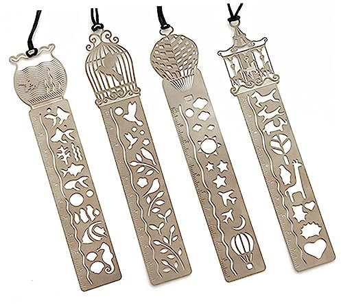 EXCEART Edelstahl Hohl Zeichnung Vorlagen Set 4pcs Lesezeichen Lineal Für Foto Album Tagebuch Brief