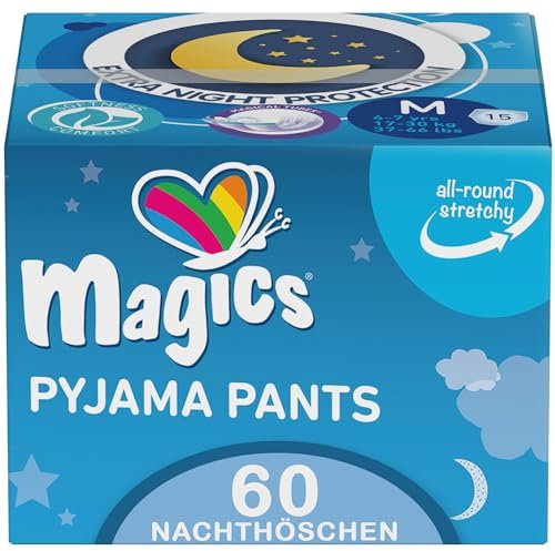 Magics Pyjama Pants - 60x Nachthöschen Für Jungen 4-7 Jahre - Größe M (17-30 kg) - 60 Saugfähige Nachtwindeln Teen bei Bettnässen, 4 Packungen mit 15 Stück