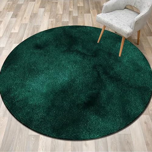 LONGSAO Rund Wohnzimmer Teppich Modern Anti-Rutsch Teppiche Abstrakte Volltonfarbe Dunkelgrün Schlafzimmer, Esszimmer oder Kinderzimmer, ø 100 cm