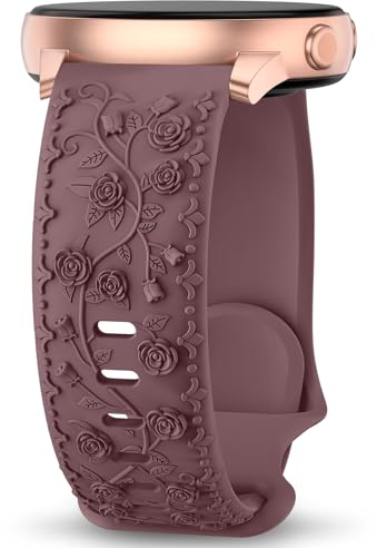 Towsnails Floral Gravierte Armband Kompatibel Mit Samsung Galaxy Watch 6/5/4 40mm 44mm, 5 Pro 45mm, Active 2, 3 - 20mm Weiches Silikon Ersatzarmband für Damen