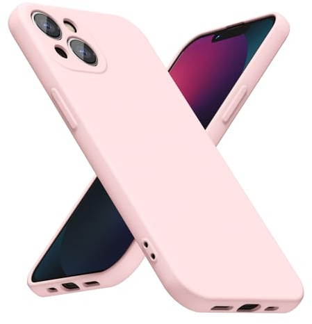 LoeoeL for iPhone 13 Mini Phone Case Silicone, Minimalist Ultra Thin Slim Soft Rubber Gel Solid Color Matte TPU Cute Case for Women Men, Girly Plain Aesthetic Design & Camera Cover, Light Pink