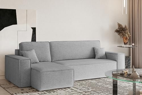 Kaiser Möbel, Ecksofa mit schlaffunktion, mit Bettkasten, Schlafsofa Best, Designer L-Form Sofa, Modern Design Couch, Polsterecke, Freistehend, Stoff Neve Grau Links