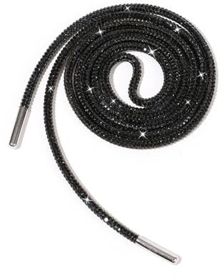 Duories 1 Paar 3mm Glitzer Schnürsenkel, Runde Schnürsenkel, Kristall Strass Ersatz Schuhbänder Shoelaces Diamant Schmücken Seilriemen für Hoodie Kleid Sneakers Jogginghosen Sportschuhe 80cm Schwarz