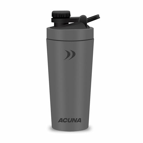 ACUNA Protein Shaker Bottle - 600ml | Stainless Steel Double Wall Shaker with Secure Leak-proof Lid, Lightweight Metal Bottle (Iron Grey)