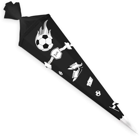 itenga Bastelschultüte Schultüte Bastelset EASY Fussball - Schultütenrohling 85cm mit Dekoset Fussball- Zuckertüte eckig (schwarz weiss - Tüte schwarz)
