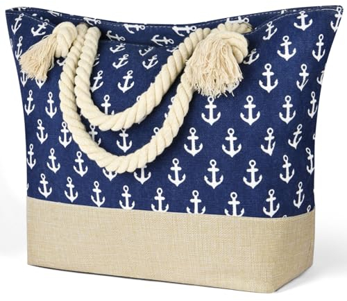 flintronic Große Strandtasche mit Reißverschluss und Innentasche Wasserdicht Strandtasche, Einkaufstasche Shopper für Damen, Schultertasche Einkaufstasche