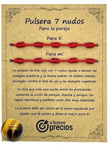 Genérico - 2 Bracciali 7 nodi rosso + pietra naturale in regalo - Contro il malocchio - Filo rosso protezione energia negativa - Amuleto buona fortuna e amicizia - Bracciale per coppie donna uomo,