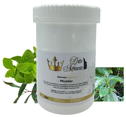 Dufte Momente | Sauna Zucker Körperpeeling 900g | Aktiv Sport (Eukalyptus, Kampfer, Pfefferminze) | für empfindliche Haut | vegan und ohne Tierversuche