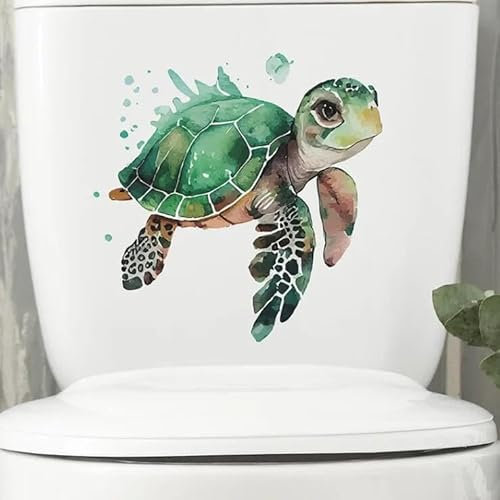 Christmas Turtle Ocean Sea Toilet Cover Sticker Decals Waterproof Toilet Lid Tank Seat Decals Cistern Self-Adhesive Bathroom Wall Sticker