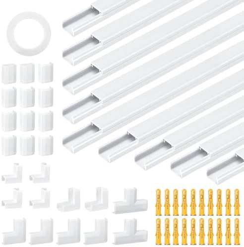 10 Piezas Canaletas para Cableado (0.4m*15mm*10mm), Canaleta Cables Pared Adhesivo, Canaleta Cables Color Blanco para Organizar, Proteger Y Cubrir Cables