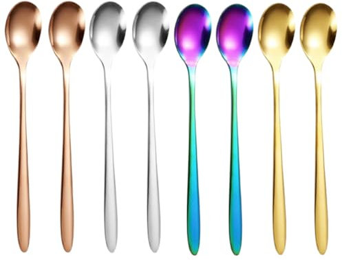 8 cucharas de café, cucharas de mantequilla de maní, cucharas para revolver huevos, cucharas de cocina de acero inoxidable, utensilios de cocina coloridos, cucharas de postre de acero inoxidable,